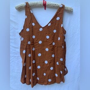 OLD NAVY brown sleeveless top with white polka dots.